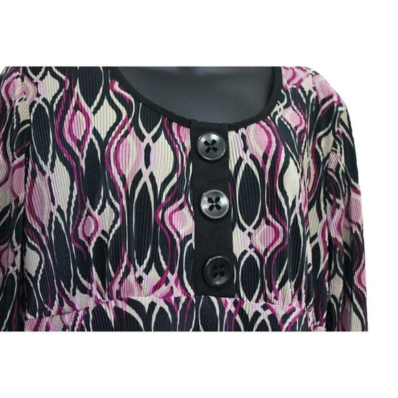 Dressbarn Tunic Top Blouse Crinkle Medium 3/4 Sleeve Pink Black Tan Size Medium - Picture 2 of 5